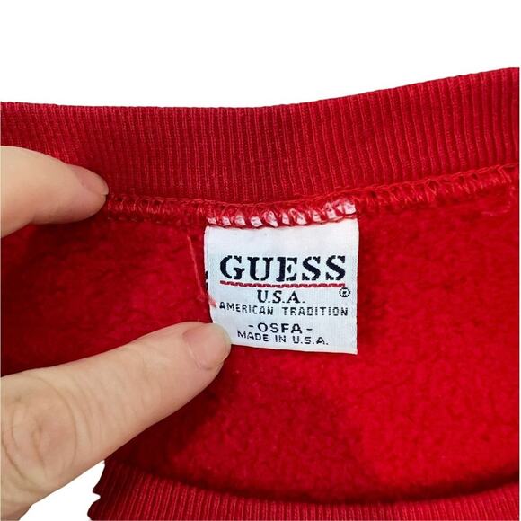 Vintage Guess Red Holiday Graphic Pullover Sweatshirt One Size - Picture 6 of 7